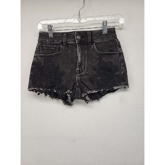 American Eagle Outfitters Womens Shorts Black 0 Denim Hi Rise Shortie Cut Offs - Picture 1 of 11